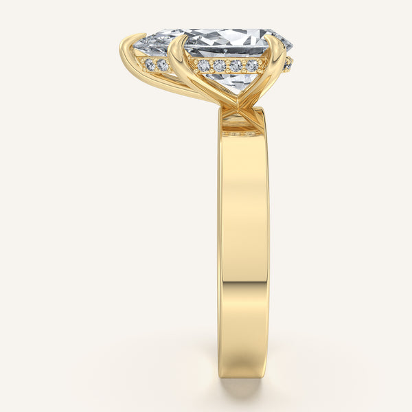 Pear Shape Wide Band Hidden Halo Ring | 14k Yellow Gold