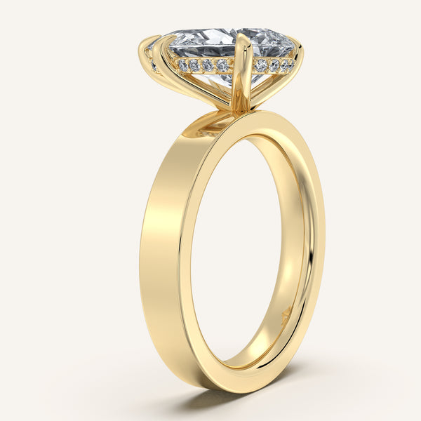 Pear Shape Wide Band Hidden Halo Ring | 14k Yellow Gold