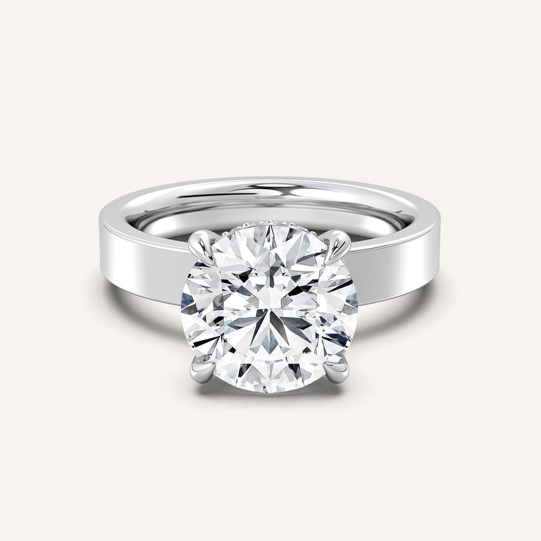 Image for Round Wide Band Hidden Halo Ring | Platinum