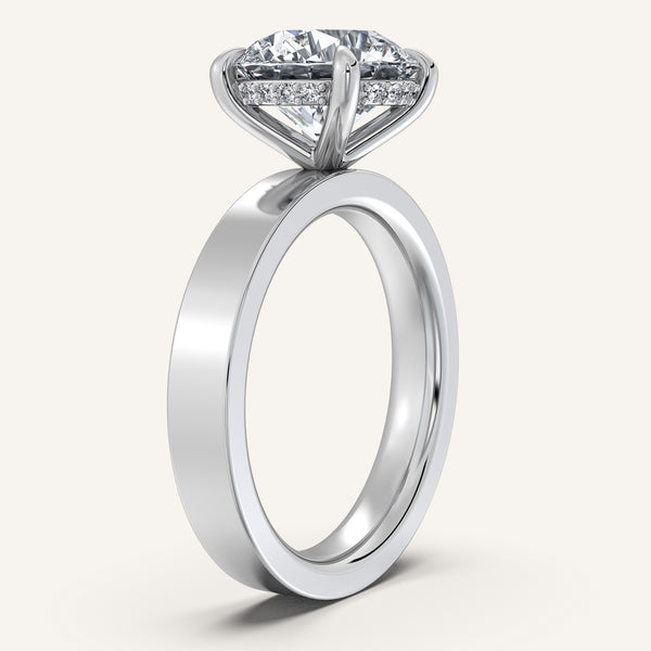 Round Wide Band Hidden Halo Ring | 14k White Gold