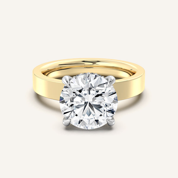Round Wide Band Hidden Halo Ring | 18k Two Tone Gold