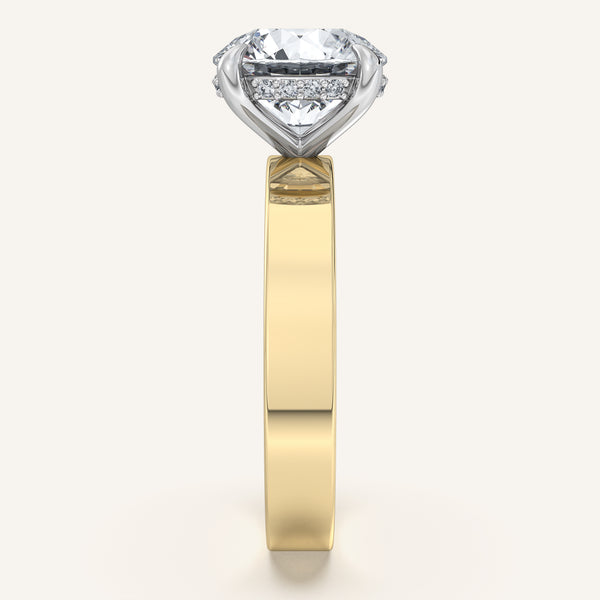 Round Wide Band Hidden Halo Ring | 18k Two Tone Gold