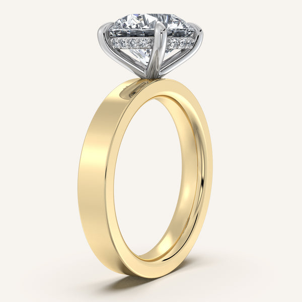 Round Wide Band Hidden Halo Ring | 14k Two Tone Gold