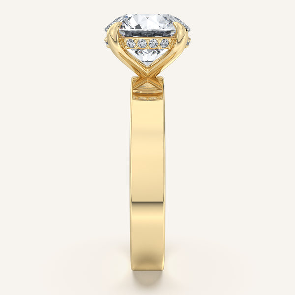 Round Wide Band Hidden Halo Ring | 14k Yellow Gold