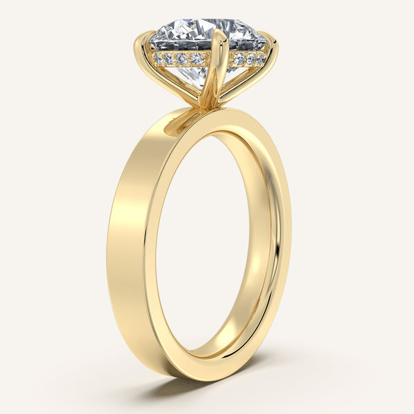 Round Wide Band Hidden Halo Ring | 14k Yellow Gold