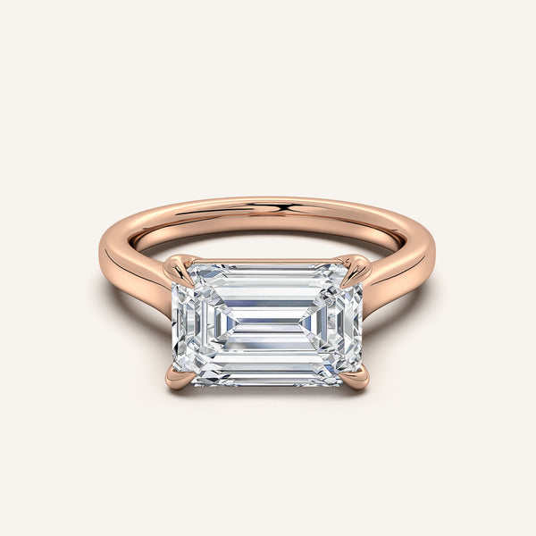 Emerald Cut East West Cathedral Ring | 18k Rose Gold