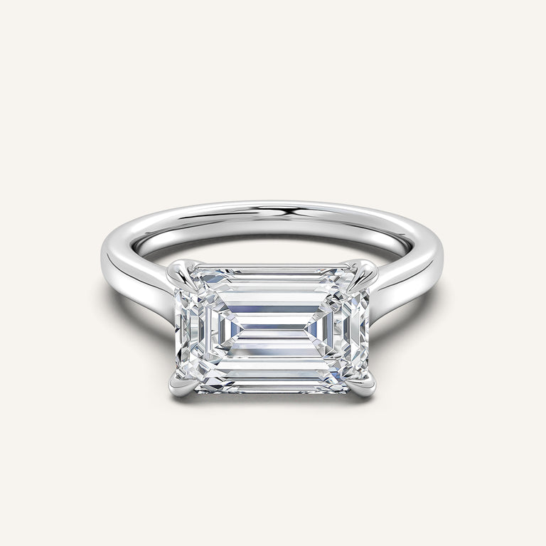 Emerald Cut East West Cathedral Ring in 14k White Gold