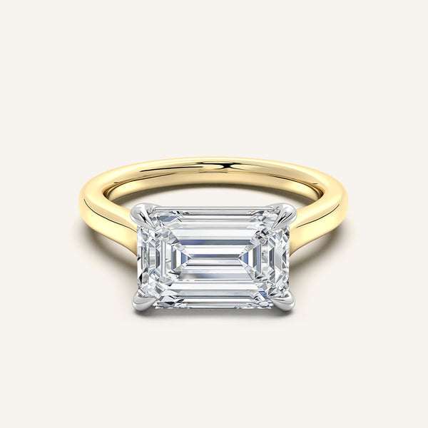 Emerald Cut East West Cathedral Ring | 14k Two Tone Gold