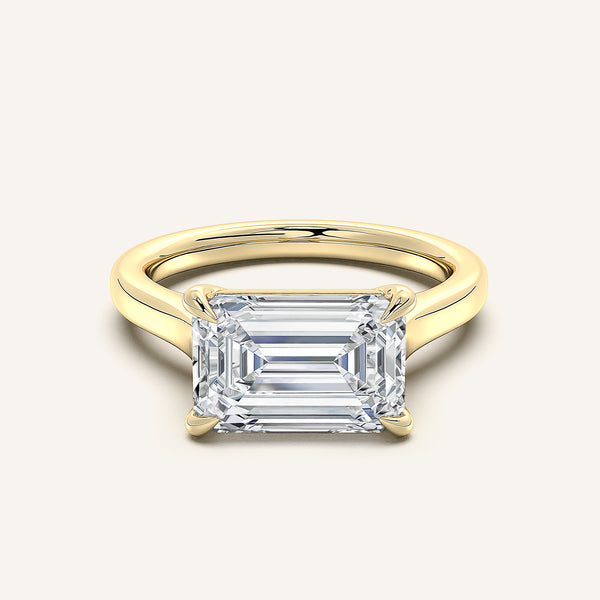Emerald Cut East West Cathedral Ring | 14k Yellow Gold