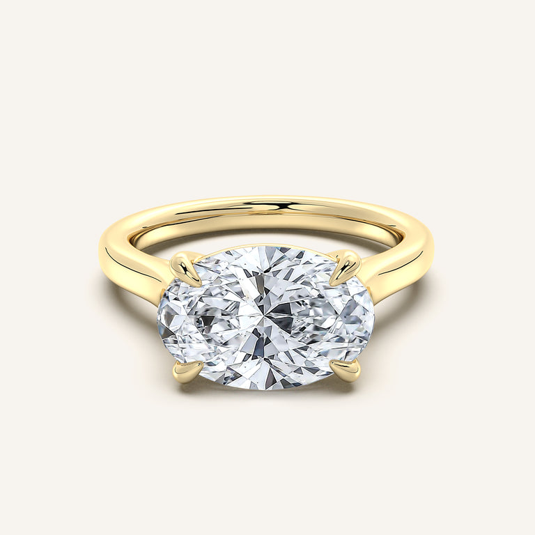 Oval East West Cathedral Ring in 14k Yellow Gold
