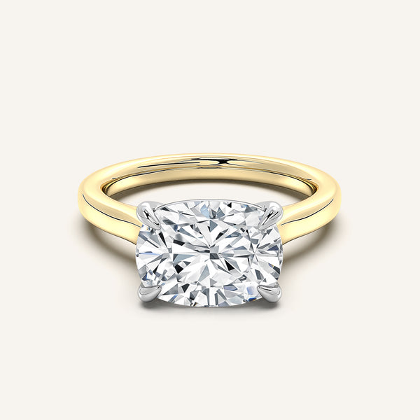 Cushion Cut East West Cathedral Ring | 18k Two Tone Gold