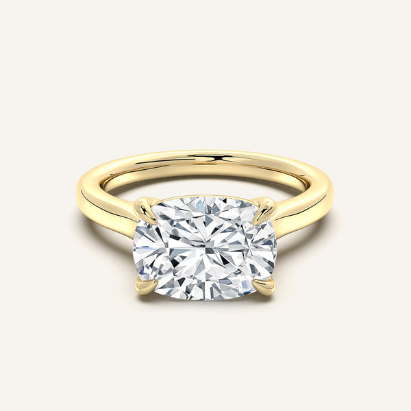 Cushion Cut East West Cathedral Ring | 18k Yellow Gold
