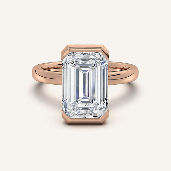 Emerald Cut Half Bezel Engagement Ring | 18k Rose Gold