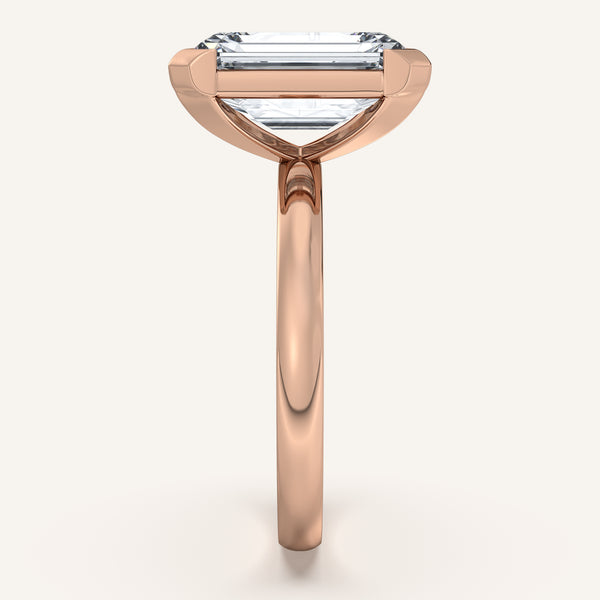 Emerald Cut Half Bezel Engagement Ring | 14k Rose Gold