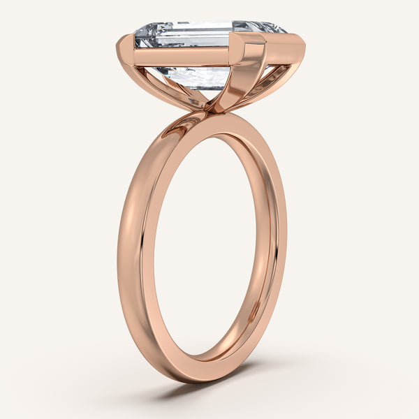 Emerald Cut Half Bezel Engagement Ring | 18k Rose Gold