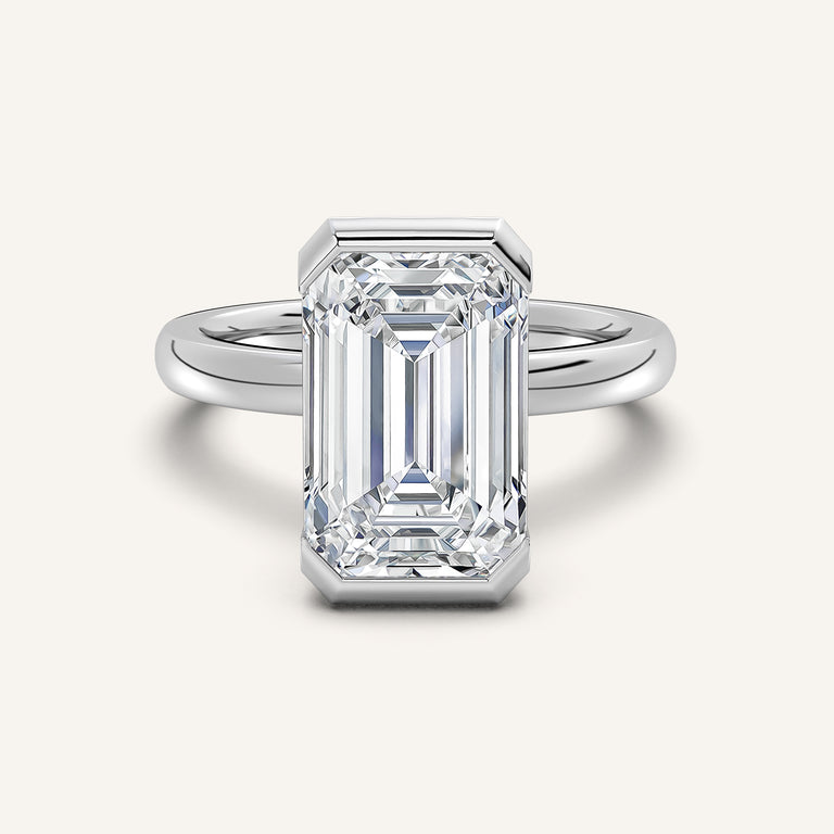 Image for Emerald Cut Half Bezel Engagement Ring | 18k White Gold