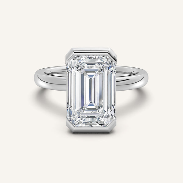 Emerald Cut Half Bezel Engagement Ring | Platinum