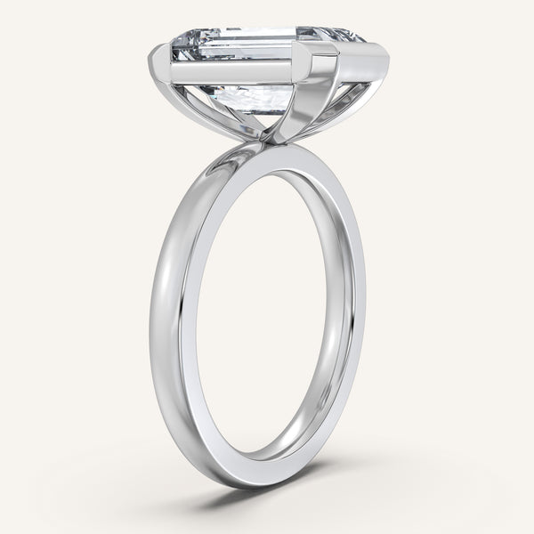 Emerald Cut Half Bezel Engagement Ring | 18k White Gold