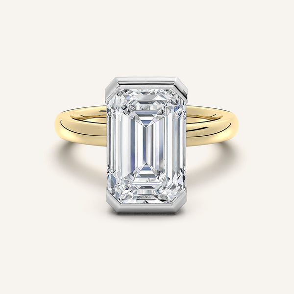 Emerald Cut Half Bezel Engagement Ring | 18k Two Tone