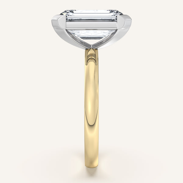 Emerald Cut Half Bezel Engagement Ring | 14k Two Tone