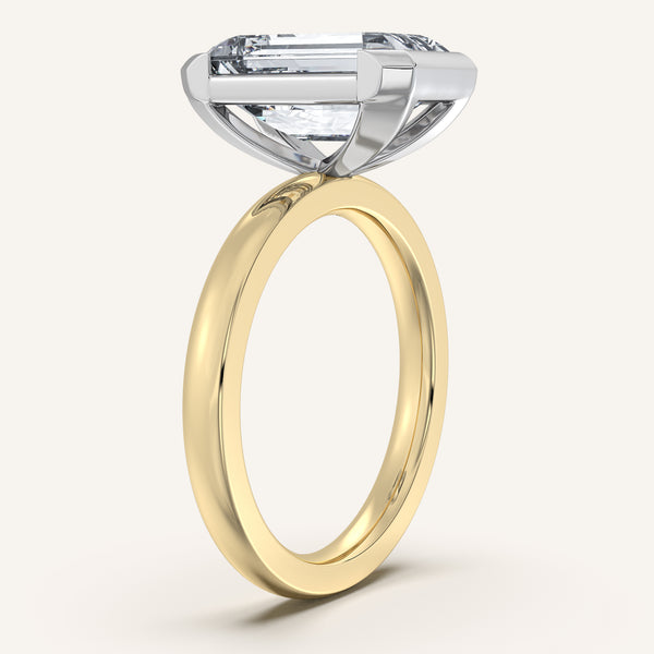 Emerald Cut Half Bezel Engagement Ring | 18k Two Tone