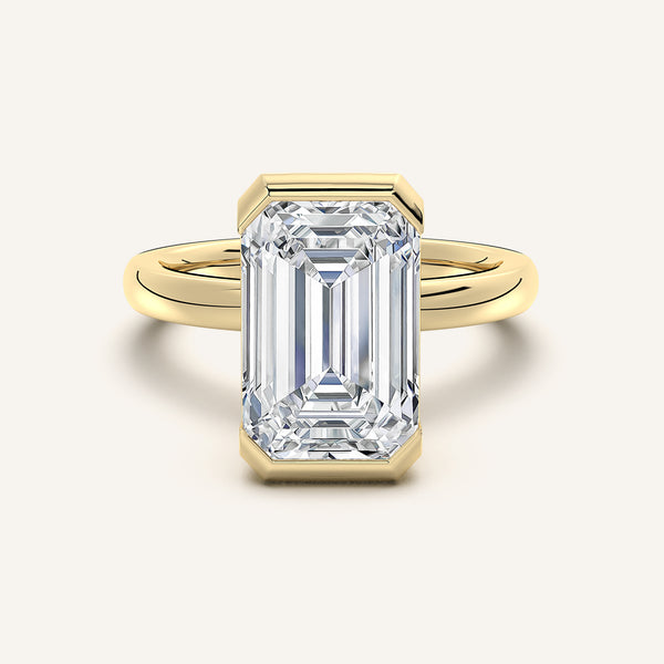 Emerald Cut Half Bezel Engagement Ring | 18k Yellow Gold