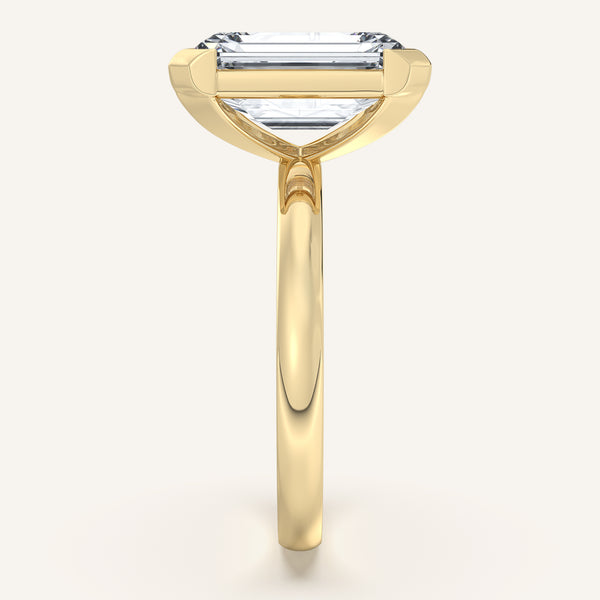 Emerald Cut Half Bezel Engagement Ring | 14k Yellow Gold