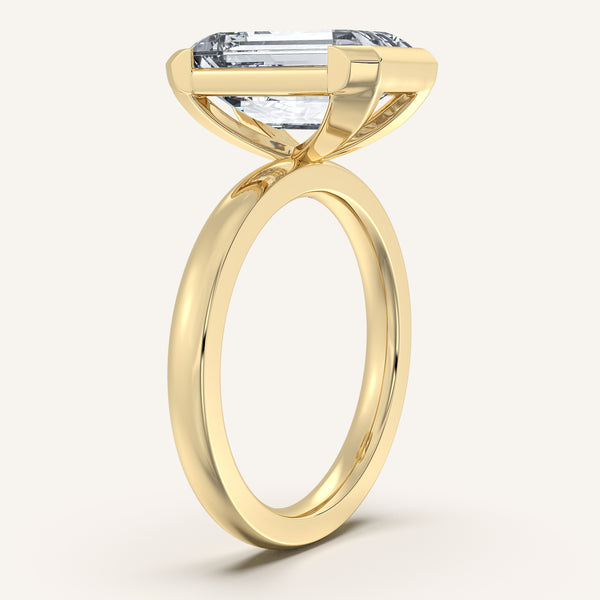 Emerald Cut Half Bezel Engagement Ring | 18k Yellow Gold