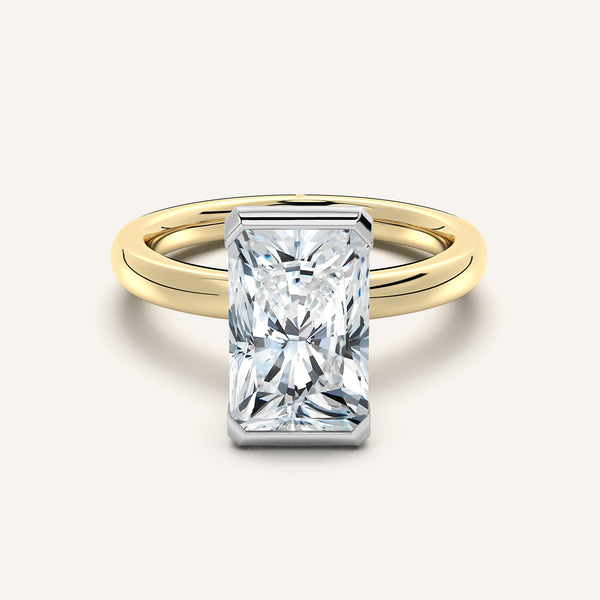 Radiant Cut Half Bezel Engagement Ring | 14k Two Tone