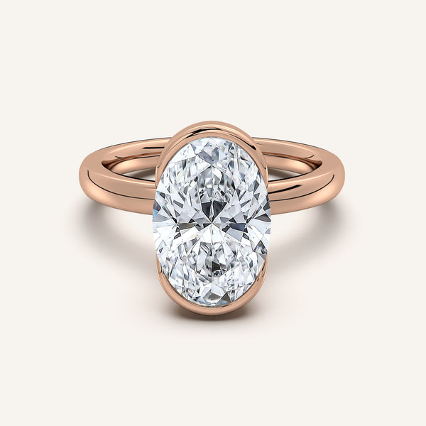 Oval Half Bezel Engagement Ring | 14k Rose Gold