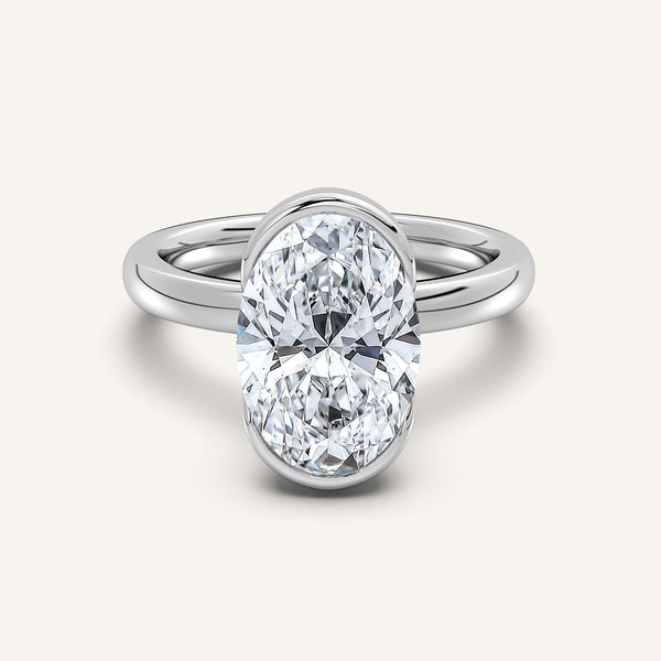 Oval Half Bezel Engagement Ring | 18k White Gold