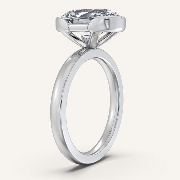 Oval Half Bezel Engagement Ring | 14k White Gold