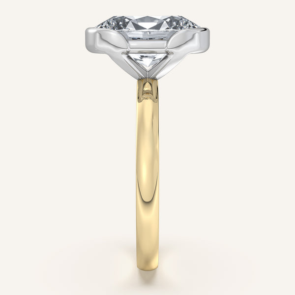 Oval Half Bezel Engagement Ring | 14k Two Tone