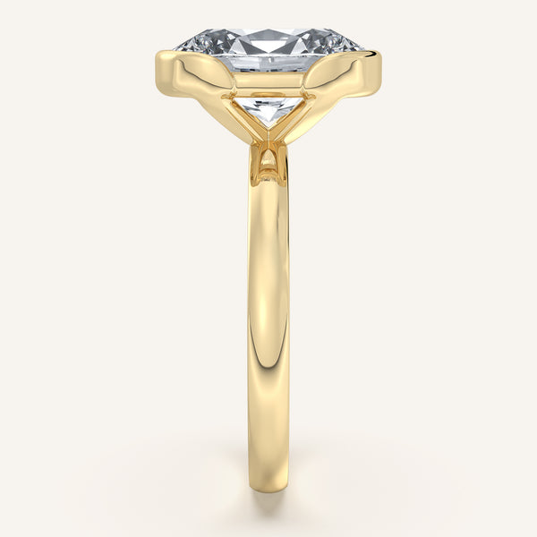 Oval Half Bezel Engagement Ring | 14k Yellow Gold