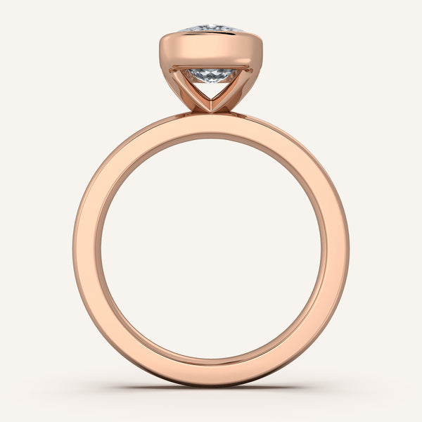 Cushion Cut Half Bezel Engagement Ring | 14k Rose Gold