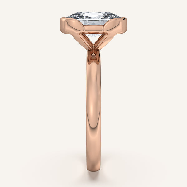 Cushion Cut Half Bezel Engagement Ring | 18k Rose Gold