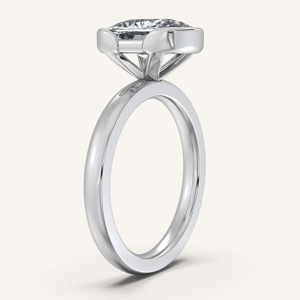 Cushion Cut Half Bezel Engagement Ring | 14k White Gold