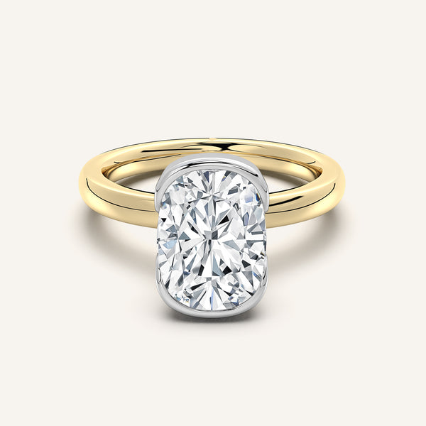Cushion Cut Half Bezel Engagement Ring | 18k Two Tone