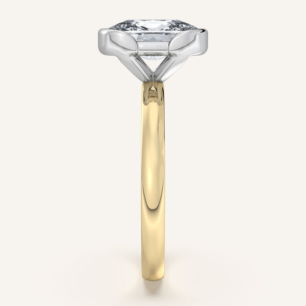 Cushion Cut Half Bezel Engagement Ring | 14k Two Tone