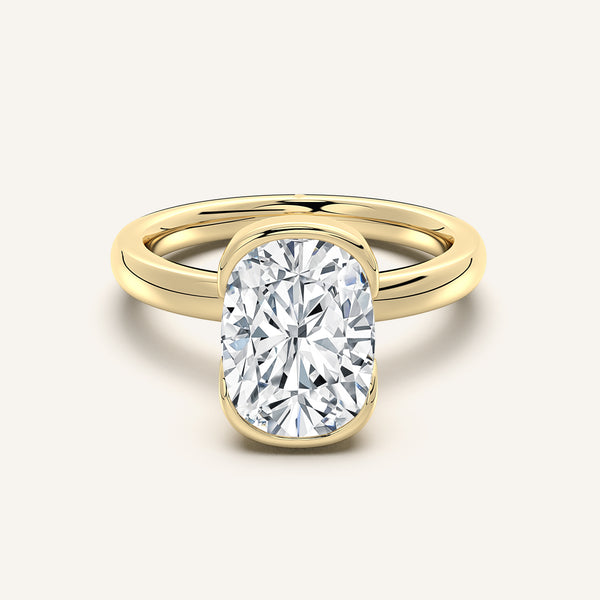 Cushion Cut Half Bezel Engagement Ring | 18k Yellow Gold