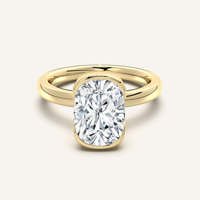 Image for Cushion Cut Half Bezel Engagement Ring | 18k Yellow Gold