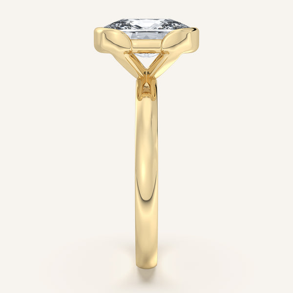 Cushion Cut Half Bezel Engagement Ring | 14k Yellow Gold