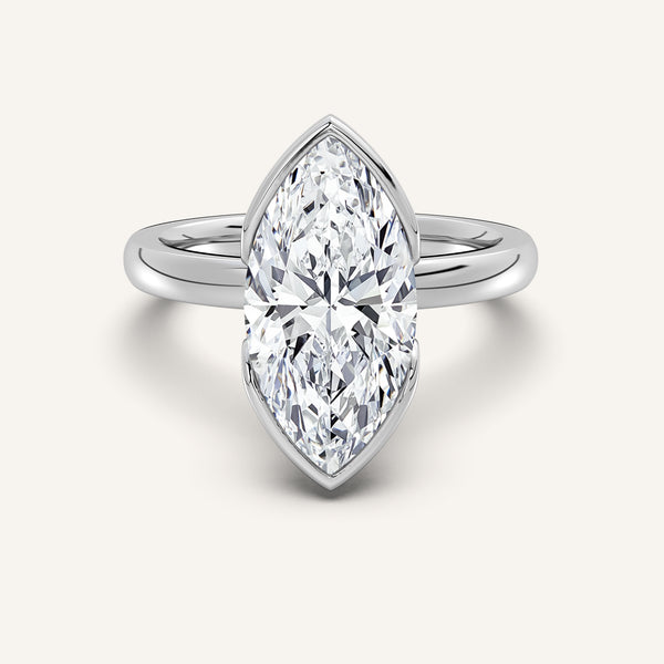 Marquise Half Bezel Engagement Ring | 14k White Gold