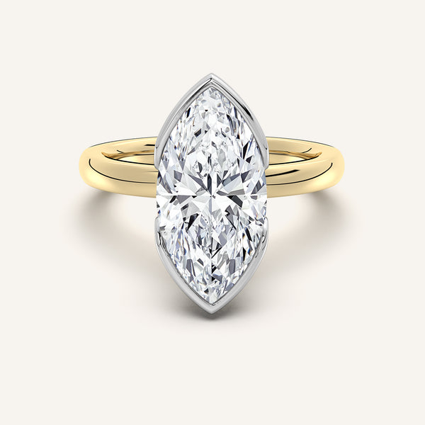 Marquise Half Bezel Engagement Ring | 18k Two Tone