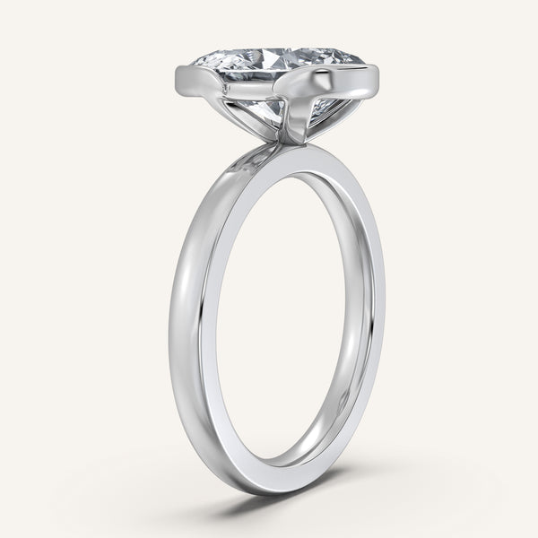 Pear Shape Half Bezel Engagement Ring | 18k White Gold