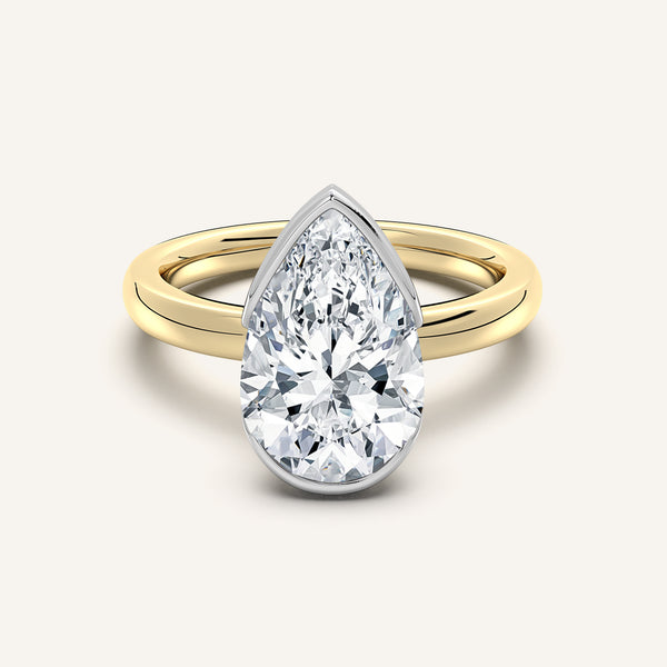 Pear Shape Half Bezel Engagement Ring | 14k Two Tone