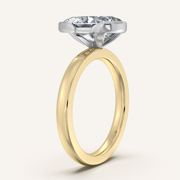 Pear Shape Half Bezel Engagement Ring | 14k Two Tone