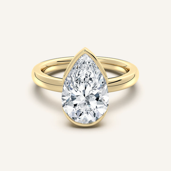 Pear Shape Half Bezel Engagement Ring | 14k Yellow Gold