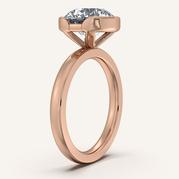 Round Half Bezel Engagement Ring | 14k Rose Gold