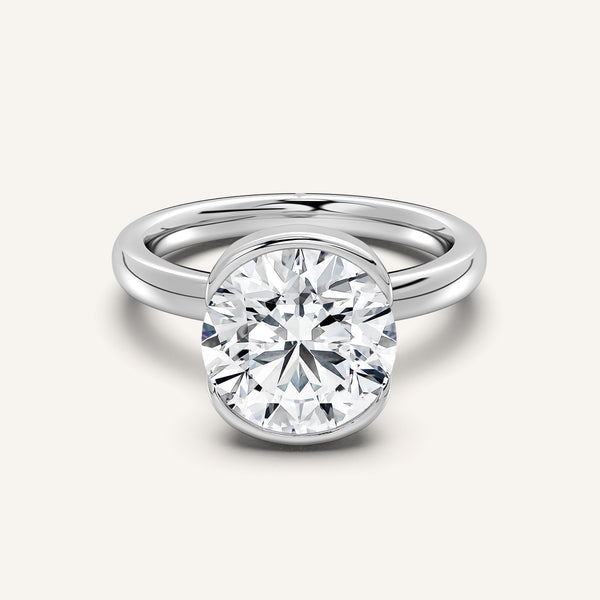 Round Half Bezel Engagement Ring | 14k White Gold